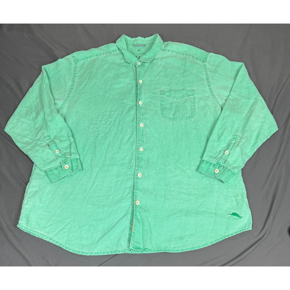 Tommy Bahama Relax Mens XXL Green 100% Linen Long Sleeve Button Up Shirt‎ - Picture 7 of 16